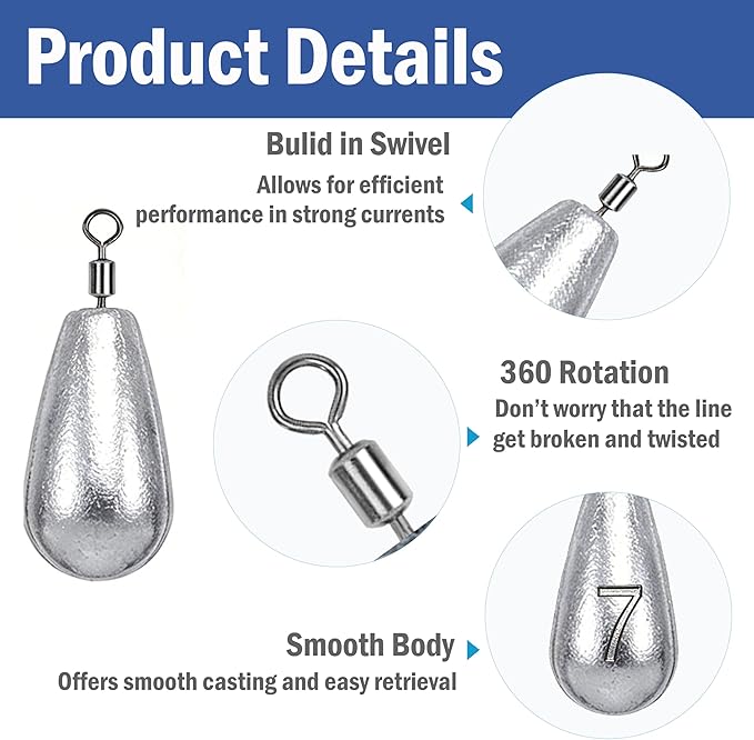 Fishing Weights Sinkers Kit Bass Casting Weights Drop Shot Weights with Swivel for Freshwater Saltwater Catfish Weights