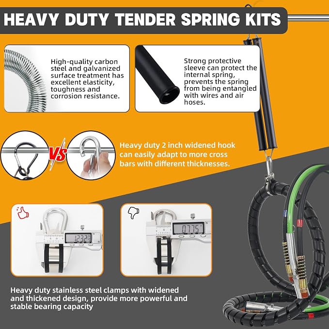 KOOTANS 12FT Semi Truck Air Line Kit with Gladhands, Handles, Holder, Tender Spring Kit 3 in 1 Air Brake Hoses and 7 Way Trailer Cord Air Lines Set for Semi Truck Trailer Tractor