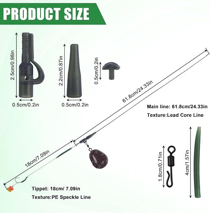Carp Fishing Rigs Kit Carp Hair Rig with Carp Sinker Weights Carp Hooks Corn Bait Leader Rigs Quick Change Rolling Swivels Sleeves Carp Fishing Equipment Accessories