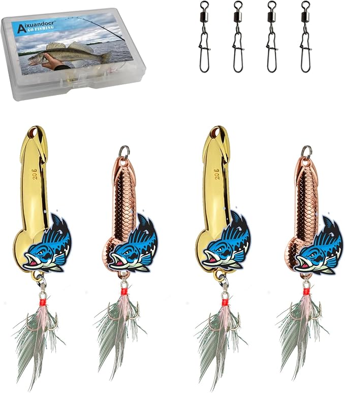 Bass Fishing Lure, Fishing Spoons, Topwater Fishing Lures with Trebles Hooks, Trout Fishing Lures, Fishing Tackle for Freshwater and Saltwater, Fishing Gifts for Men