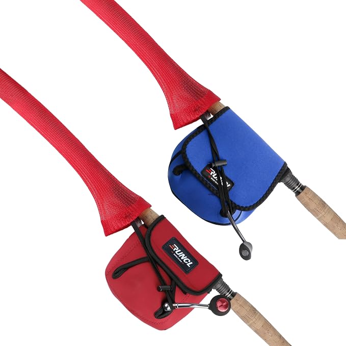 RUNCL Fishing Rod Sleeves & Reel Bags, Spinning/Casting Rod Socks & Spinning/Baitcasting Reel Covers - Protection Solution, Space Saver, Perfect Storage - Fishing Pole Sleeves & Reel Pouch (2 Pack)