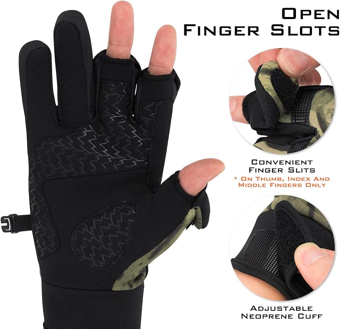 KastKing Mountain Mist Cold Winter Weather Fishing Gloves for Men and Women - Ideal for Ice Fishing, Photography, or Hunting