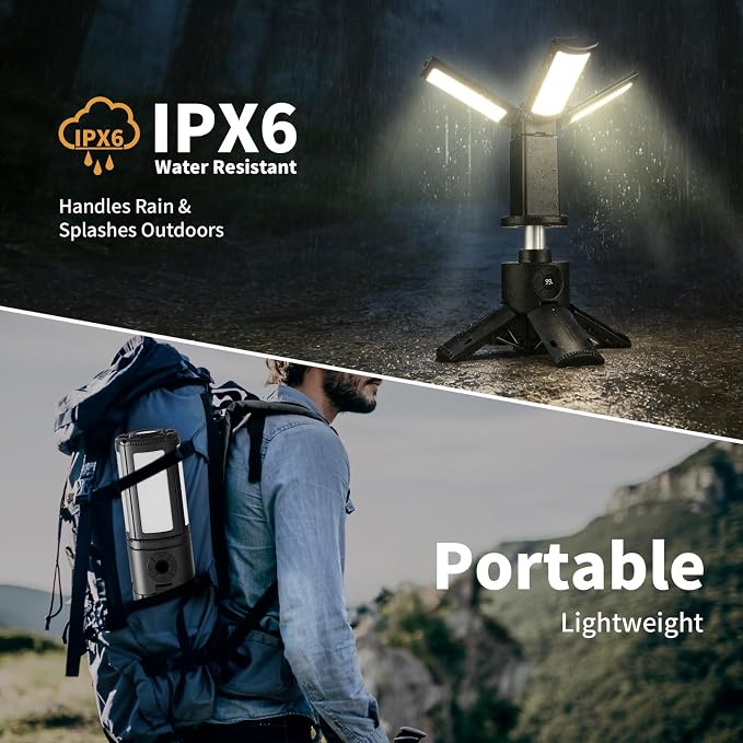 Telescopic Camping Lights with Stand, 14000mAh Rechargeable Camping Lantern,Portable Camping Light, IPX6 Waterproof, Dimmable Outdoor Tent Light for Emergency, Hiking, Fishing, Backyard