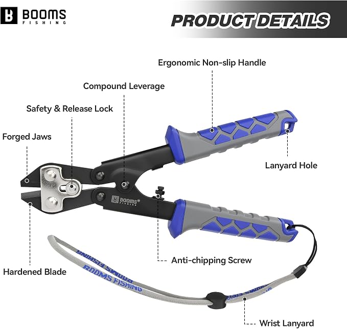 Booms Fishing Hook & Wire Cutter: Upgraded Handle, Cuts Thick Hooks & Bolts - XW43 8.8" Heavy-Duty Fishing Tool