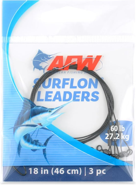 AFW Surflon Fishing Leaders – Black Nylon Coated Stainless Steel Wire, Swivel & Snap, 3 Pack, Variety Pack – Strong Leader Line for Catfishing & Toothy Game Fish