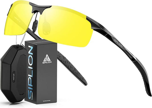 SIPLION Polarized Sunglasses Men Sports: UV Protection Ultra Light Al-Mg Metal Frame Ideal For Driving Fishing Running Golf