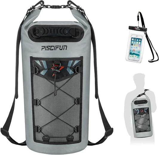 Piscifun Dry Bag, Waterproof Floating Backpack 10L/20L/30L/40L with Waterproof Phone Case for Boating, Kayaking, Fishing