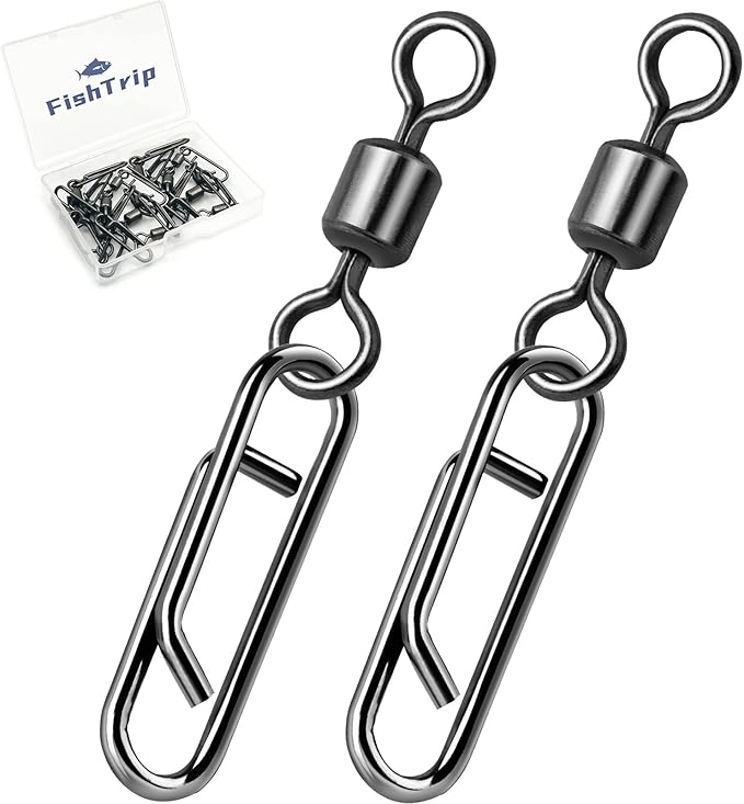 FishTrip Fishing Swivel Clips Power Clip,50pcs Rolling Swivels with Speed Clip Snaps,Quick Change Connector Saltwater Freshwater for Rigs Lures