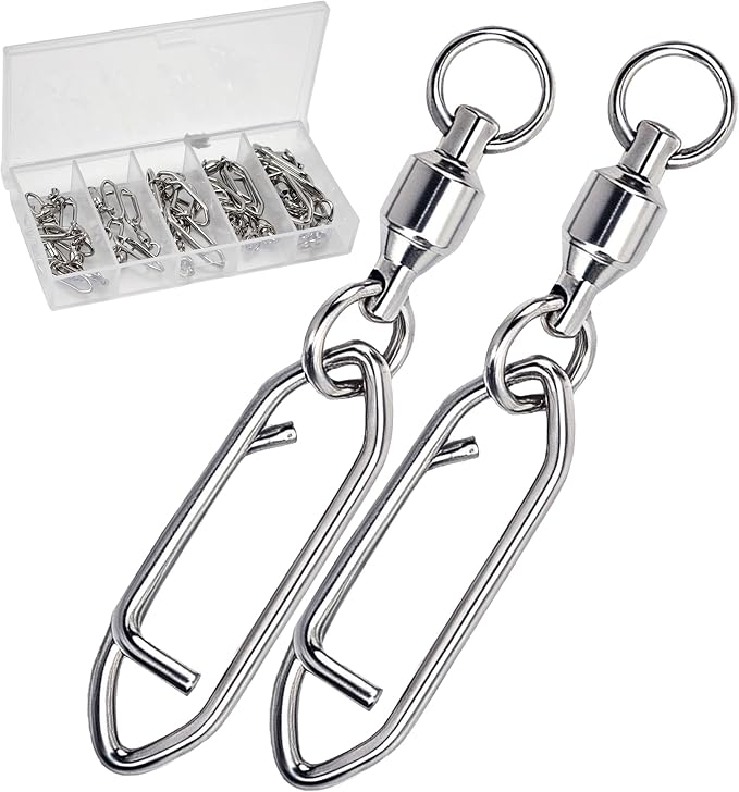 Ball Bearing Swivel with Speed Clips Snap Kit 22pcs - Heavy Duty Stainless Steel Polished Silver Fishing Swivels Snaps Sizes 0#- 4#, 44LB-99LB Saltwater Freshwater Fishing Lure Quick Clips