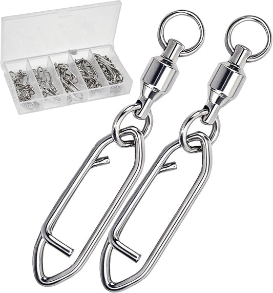 Ball Bearing Swivel with Speed Clips Snap Kit 22pcs - Heavy Duty Stainless Steel Polished Silver Fishing Swivels Snaps Sizes 0#- 4#, 44LB-99LB Saltwater Freshwater Fishing Lure Quick Clips