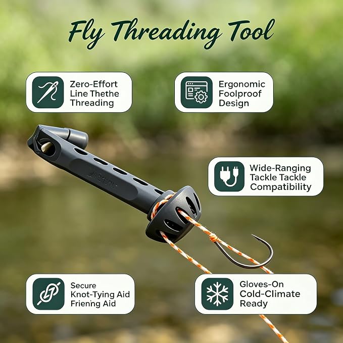 Fly Fishing Magnetic Fly Threader | On-Water Rigging Tool for Fast Knot Tying, Fits Most Hooks & Tippets