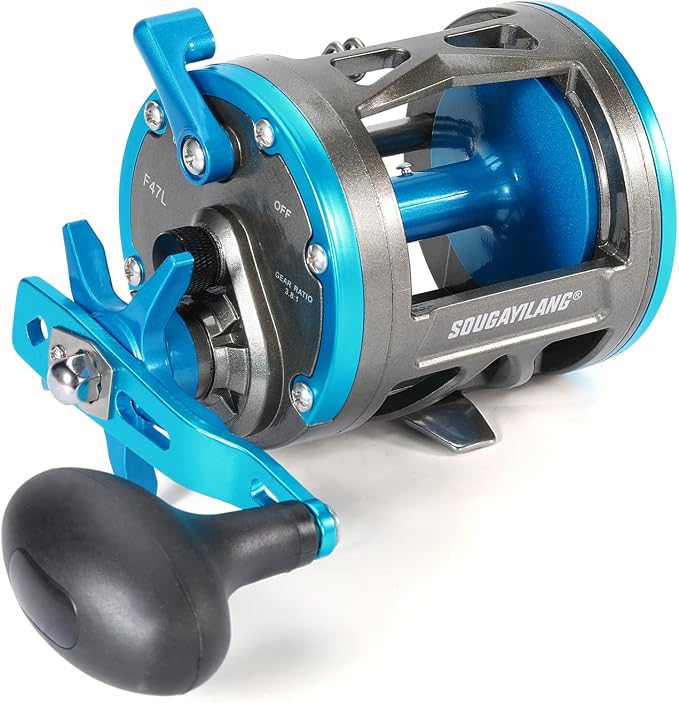 Sougayilang F47 Baitcasting Fishing Reel - Reinforced Metal Body Round Baitcaster for Smooth Powerful Saltwater Inshore Surf Trolling - Conventional Reel for Catfish, Musky, Bass, Pike
