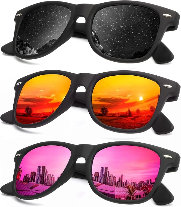 KALIYADI Polarized Sunglasses for Men and Women Matte Finish Sun glasses Color Mirror Lens UV Blocking (3 Pack)