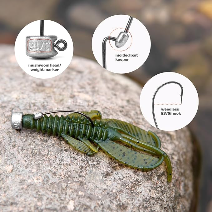 20Pack Weedless Ned Rig Jig Heads with Molded Bait Keeper System – Mushroom Head for Weedless Finesse Bass Fishing 1/16 1/8 3/16 1/4oz