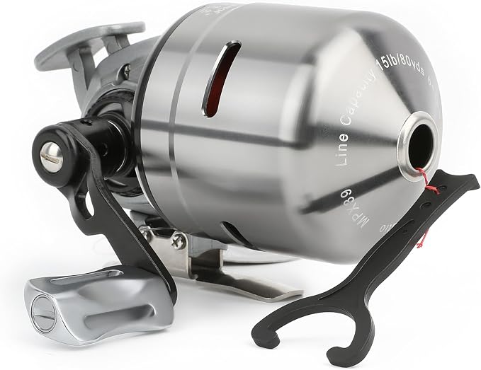 AMEYXGS MPX39 Bowfishing Reel for Archery Hungting Bow Fishing, Stainless Steel and Aluminium, Left/Right Reversible Handle, 3.875:1 Gear Ratio, Strong Line 4# 85 Yards 0.32mm/50lb