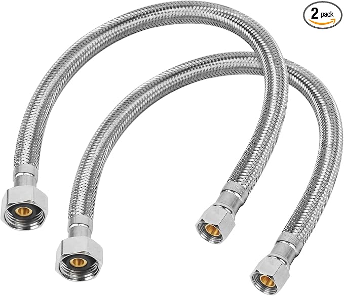 16" Faucet Supply Line, 3/8 inch Comp x 1/2 inch FIP Faucet Connector, Braided Stainless Steel Faucet Hose for Bathroom Sink and Kitchen, Leak-Resistant cUPC Certified Water Supply Line, 2 Pack