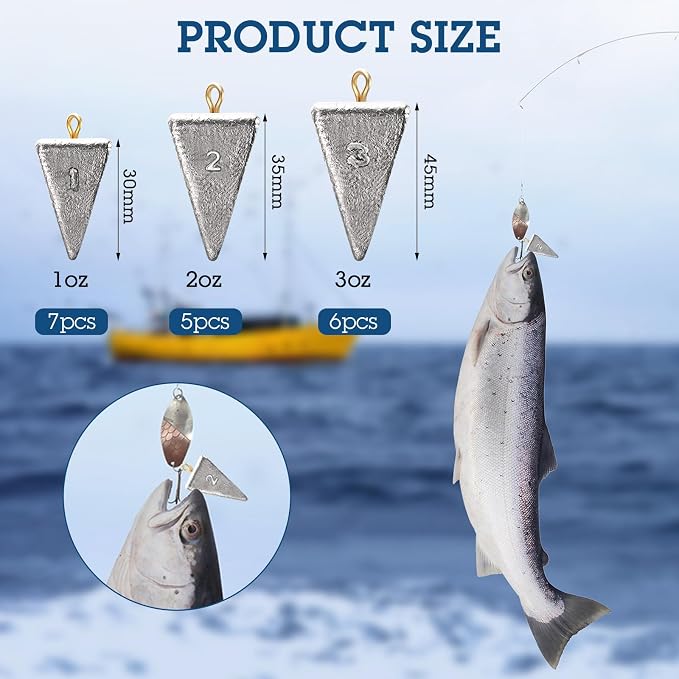 Shimeyao 18 Pieces Pyramid Sinkers Fishing Weights Triangle Fishing Sinkers Rig Pyramid Sinker for Ocean Saltwater Surf Bass Casting Gear Tackle