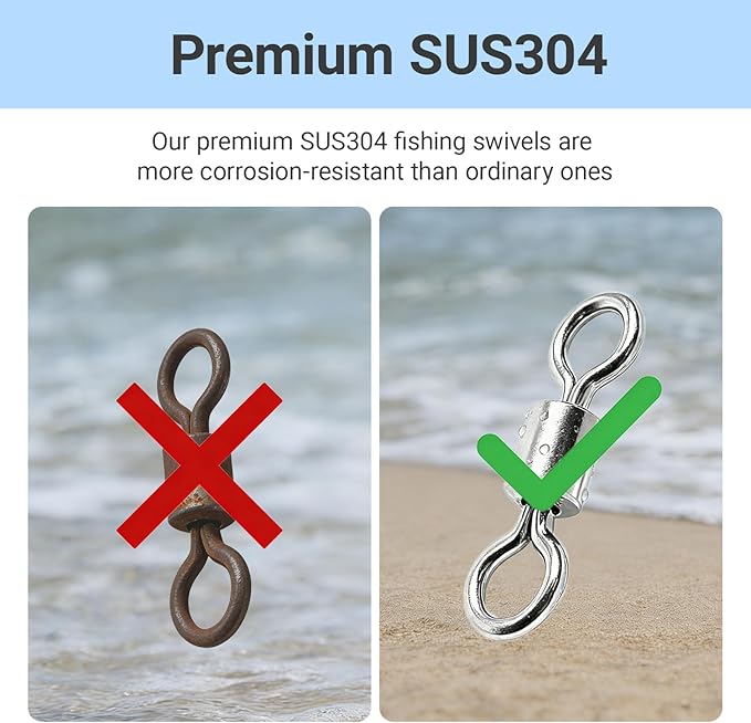 QISHUO Stainless Steel Barrel Swivels Saltwater Connect Lure Swivels Fishing Snap Freshwater Fishing Swivel Heavy Duty SUS304