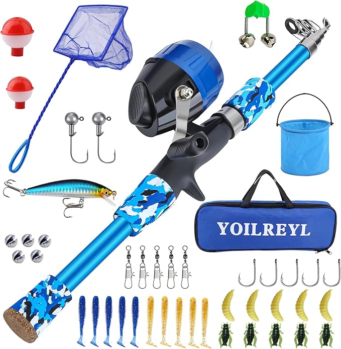 Collapsible Telescopic Fishing Rod and Reel Combo Push Button Small Fishing Pole Kit Beginner Youth Boys Fishing Starter Set Tackle