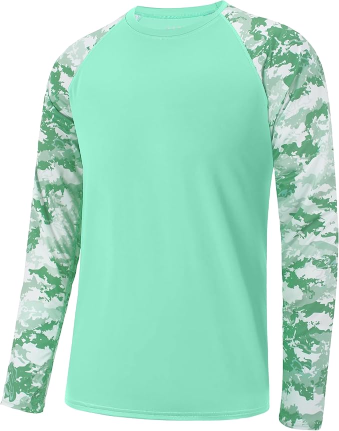 FISHEAL Men's Long Sleeve Fishing Shirts, UPF 50+ Camo Sun Protection Rash Guard, UV Shirt for Swimming Hunting Outdoor