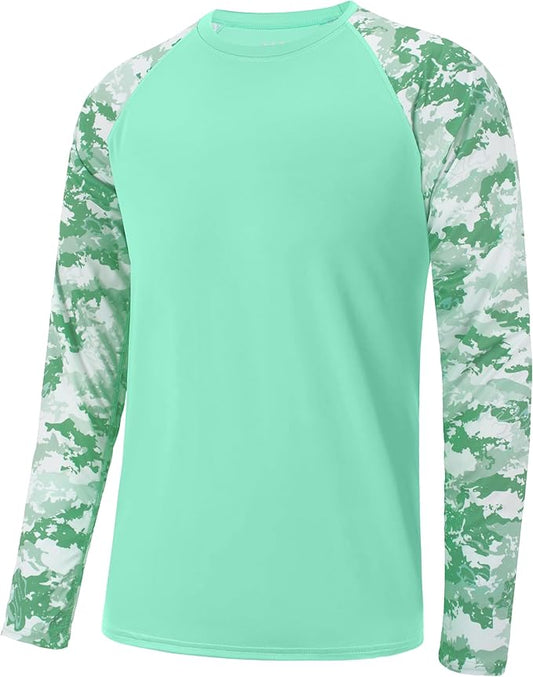 FISHEAL Men's Long Sleeve Fishing Shirts, UPF 50+ Camo Sun Protection Rash Guard, UV Shirt for Swimming Hunting Outdoor