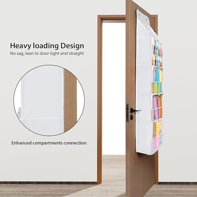 Univivi Hanging Yarn Storage Organizer with 5 Zipper Closure Compartments, Large Capacity Knitting Organizer Storage, Over the Door Hanging Yarn Holder for Knitting Needles,Crochet Hooks (Clear White)
