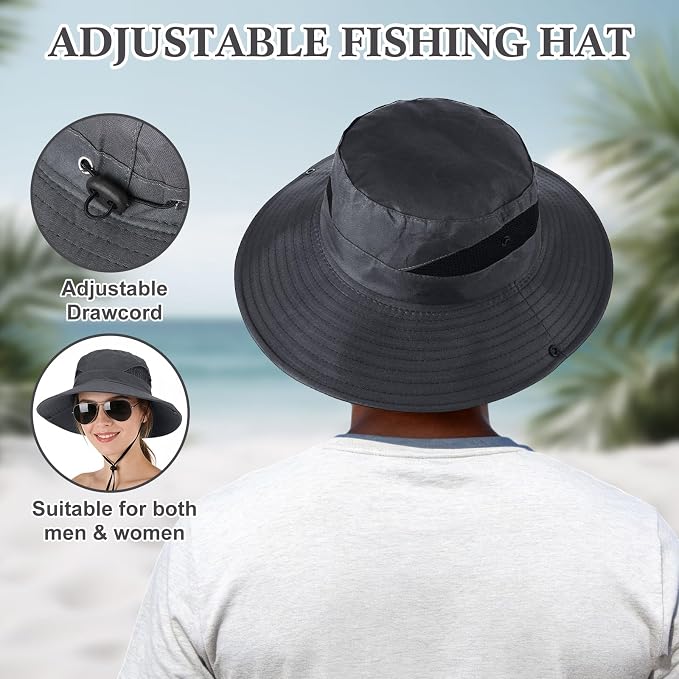 Xtinmee 10 Pcs Bucket Hat Bulk Safari Hat Wide Brim Boonie Hiking Fishing with Chin Strap for Women Men Adult Summer