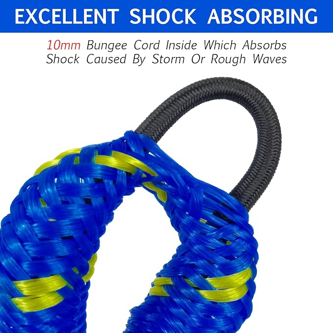 2FT Bungee Dock Line Boat Accessories 2pcs Fender Lines with 316 Stainless Clip for Boat Bumper/Boat Fender for Mooring for Jet Ski, Seadoo, Yamaha(Blue+Yellow, 2Feet)