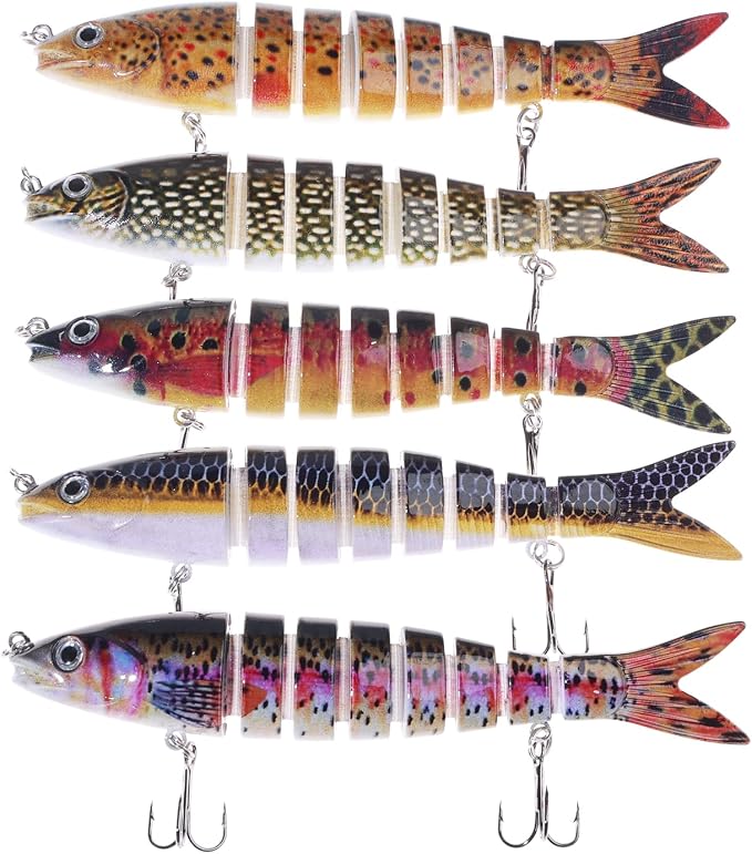 Bass Fishing Lures, Jointed Swimbait Glide Bait for Bass, Trout & Pike – Lifelike Fishing Lure with 3D Eyes, Built-in Rattle Chamber, Triple Hook – Realistic Fishing Lures for Freshwater & Saltwater