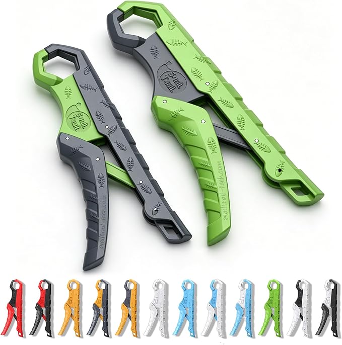 SNAIL TRAIL 2 Pcs Fish Gripper Tool, 7.5" & 9" Floating Lip Grabber, Mouth Holder for Handling Caught Bass, Catfish Pliers Clamp for Scale, Grips for Saltwater & Boat Fishing, Colors May Vary