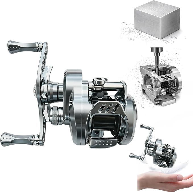 Ultralight baitcaster BFS Round Reel, 4.7oz CNC Aluminum Body, 8.1:1 Gear Ratio, Magnetic Brake, 12+1 BB, Lure Cast from 1/37oz, 8LB Max Drag, Backlash Prevention
