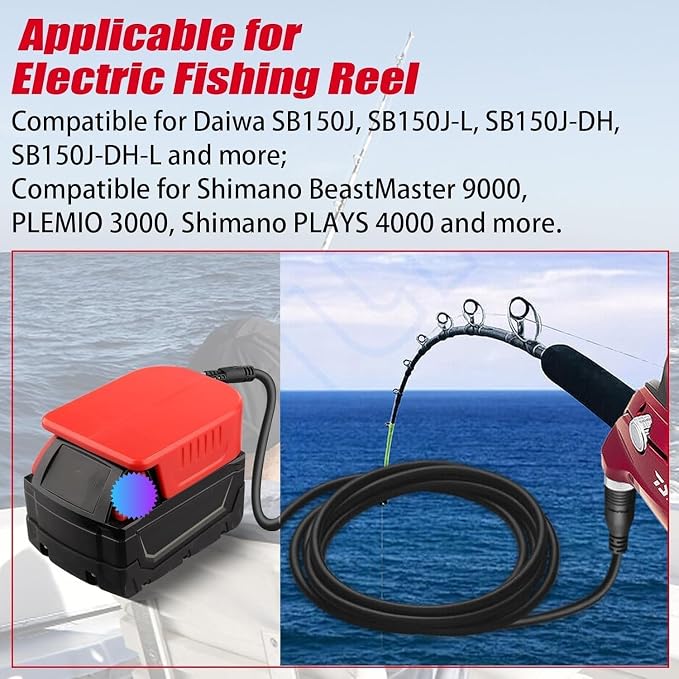 for Milwaukee M18 18V to for Daiwa/for Shimano Electric Fishing Reel Adapter, 14.4V/14.8V Converter for Tanacom/Seaborg/BeastMaster(Adapter Only)