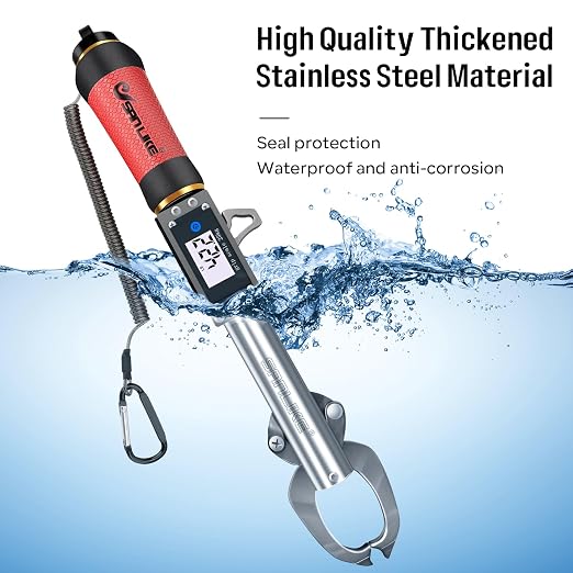 SANLIKE Fish Gripper with Digital Fish Scale 55LBS Stainless Steel Fish Lip Gripper Scale, HD Large Display, Waterproof & Saltwater-Resistant, 360 Degree Spinning Claws Professional Fish Holder Tool