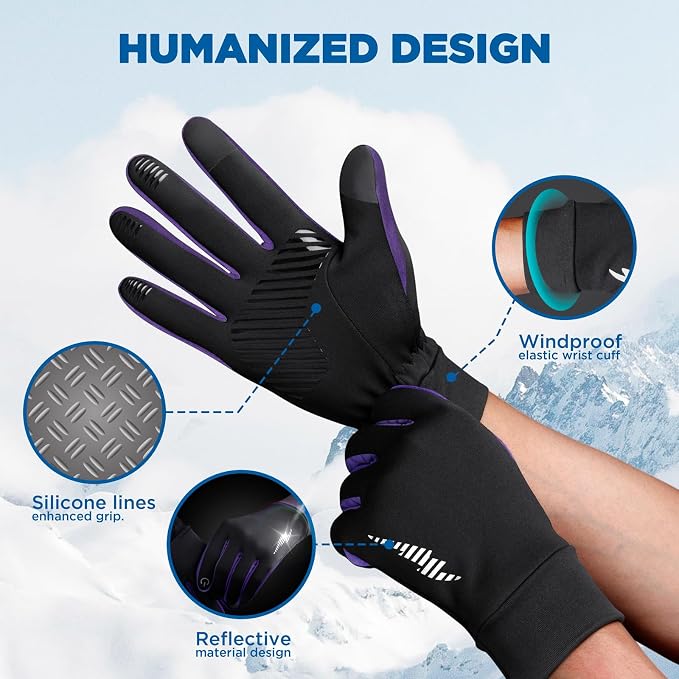 SIMARI Winter Gloves for Women Men - Cold Weather Thermal Touch Screen Ski Snow Glove Liners, Non-Slip Palm & Warm Fleece Lined, for Running Cycling Driving Hiking Walking Sports Outdoor Texting Work