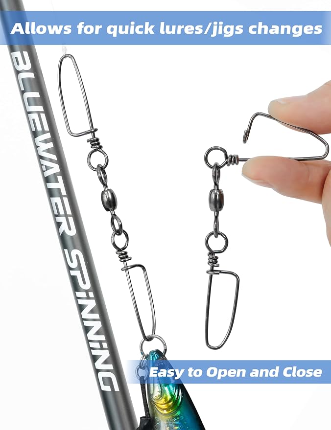 BLUEWING 10pcs Double Snap Swivels 75lbs, 135lbs, 200lbs, 300lbs Stainless Steel Coastlock Fishing Snap Swivel High Strength Saltwater Fishing Tackle Connector