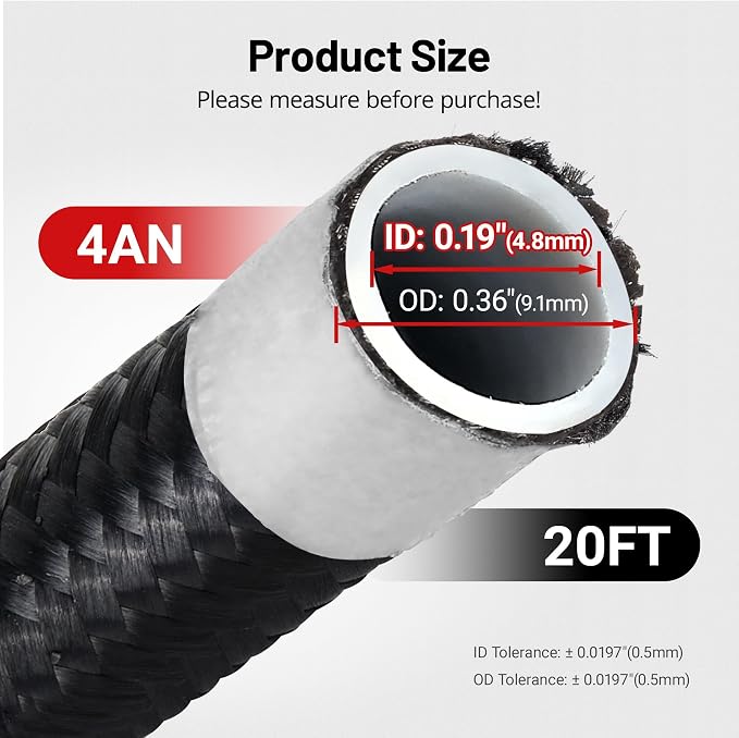 EVIL ENERGY 4AN PTFE Fuel Line Kit,E85 Nylon Braided Fuel Hose 20FT AN4 PTFE Fuel Line Hose(3/16 Inch ID)