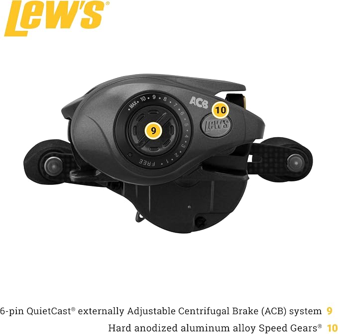 Lew's Custom Lite SS Baitcast Fishing Reel, 10+1 Double Shielded Bearings, Super Shallow 30 mm Spool, Tanso Tech Frame, Carbon Fiber Drag, Carbon Gray