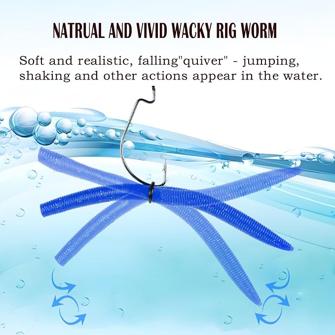 Senko Bait Soft Plastic Lures 20pcs - 4inch Wacky Rig Worms for Bass Fishing, 5-Color Mix Soft Stick Baits for Wacky & Carolina Rig Fishing