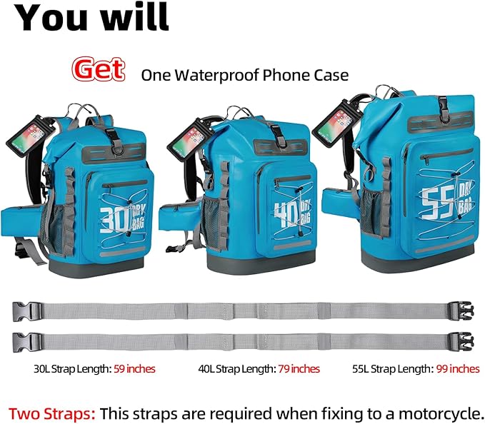 MORXPLOR Dry Bag Waterproof,5L/10L/20L/30L/40L/55L Roll Top Dry Bag Backpack with WaterProof Phone Case for Swim,Kayak