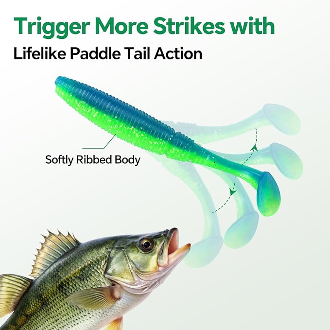 Clearance Bionics-Designed Durable Soft Plastic Fishing Lures Kit with Bonus Accessories, 3/4/5/6 Inch, 9-Type Lifelike Swimbaits in One Gear Set Included Tackle Box for Bass