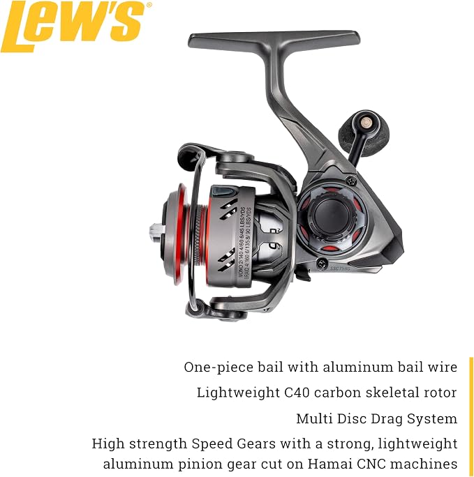 Lew's Speed Spin CRX Spinning Reel and Fishing Rod Combo, 5-Foot 6-Inch 1-Piece Rod, Ultra-Light Power, Fast Action, Size 75 Reel, 9+1 Bearings, 5.2:1 Gear Ratio, Speed Gears, Gray/Black/Red