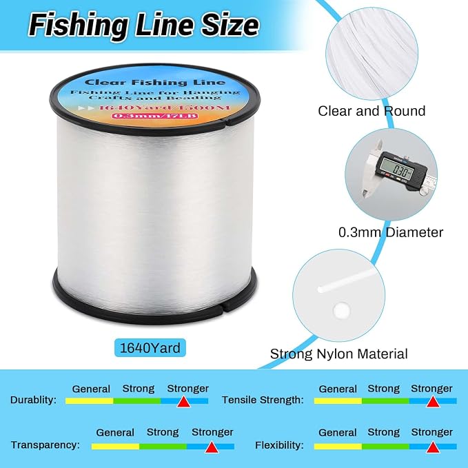 Strong Fishing Line Clear, Acejoz Fishing Wire 0.3mm, 0.45mm, 0.8mm Invisible Hanging Wire Nylon String Heavy Duty Monofilament Line for Hanging Decoration Balloon Garland Crafts