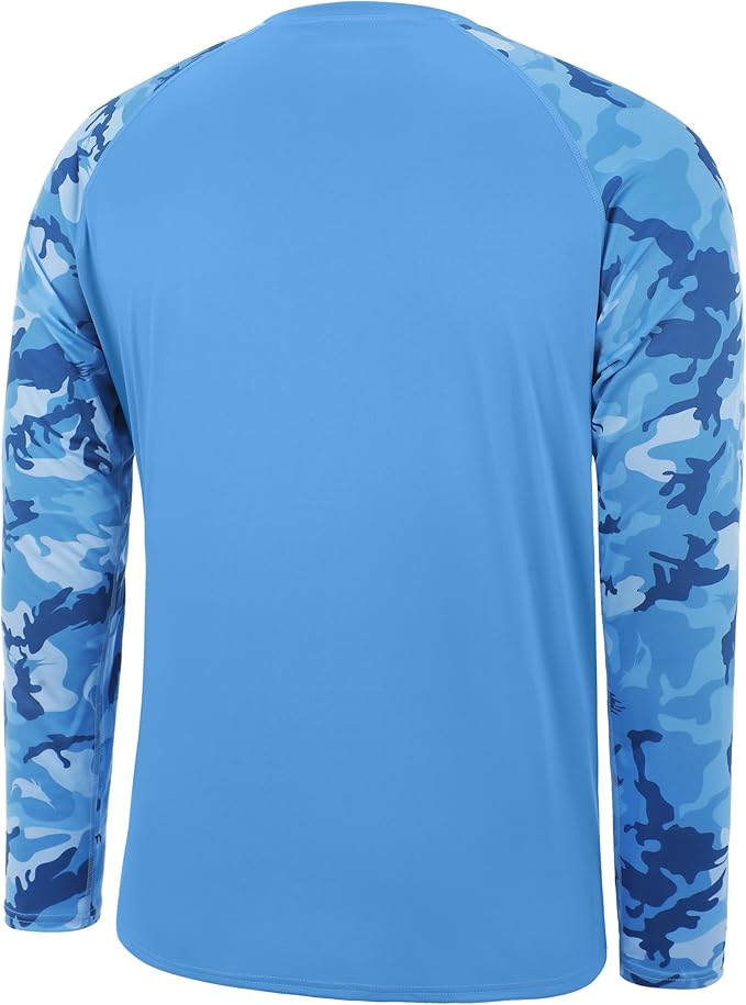 FISHEAL Men's Long Sleeve Fishing Shirts, UPF 50+ Camo Sun Protection Rash Guard, UV Shirt for Swimming Hunting Outdoor