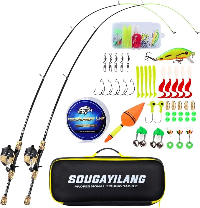 Sougayilang Kids Fishing Rod and Reel Combo,Light Weight Fishing Pole with Spincast Fishing Reel Tackle Bag Lures for Youth,Girls and Boys Good Starter Fishing Kit