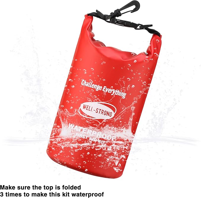 Emergency First Aid Kit for Boating, Fishing & Kayaking – Waterproof Medical Supplies with Roll Top Design, 2L Capacity, Red