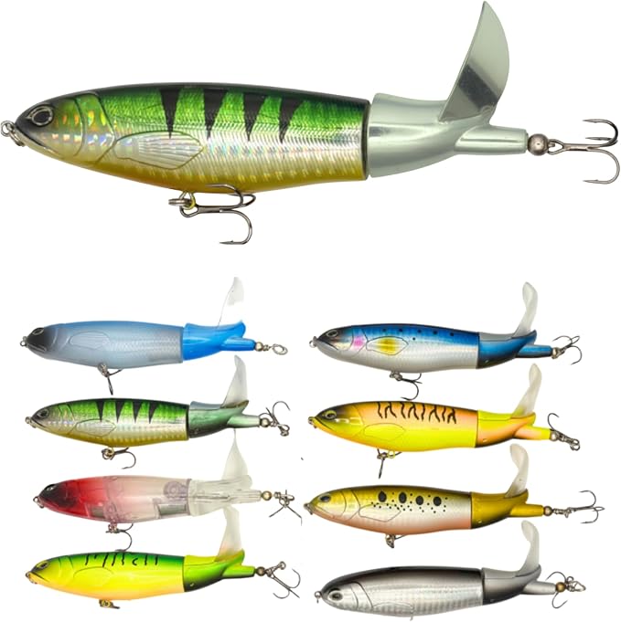 8 - Pack - Top Water Plopper, Musky Lure, Fishing Lure, Hard Bait, Bass Lure, Whopper Topwater - Plastic
