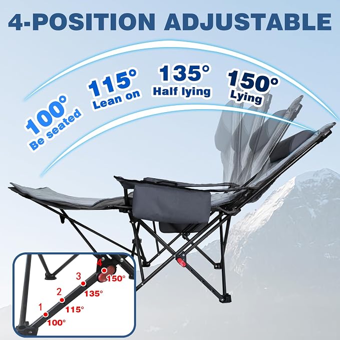 2-Pack Reclining Camping Chair 4 Position with Foot Rest Comfortable for Adults 265Ibs Folding Lounger Mesh Beach Chair with Cooler Bag,Cotton Cushion and Cup Holder for Outdoor Patio