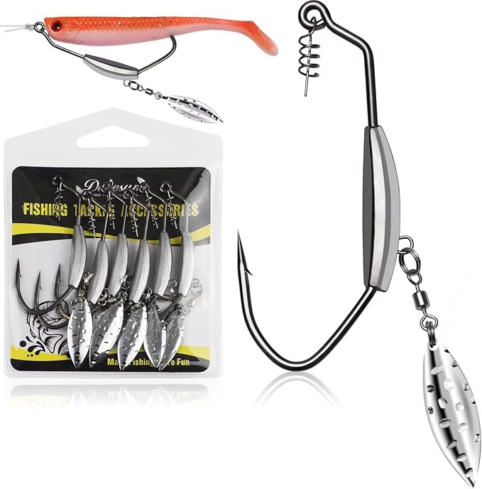 Dovesun 12PCS/44PCS Weighted Swimbait Hooks Weighted Fishing Hooks Saltwater Freshwater Worm Weedless Hooks for Bass Fishing 3/0 4/0 5/0