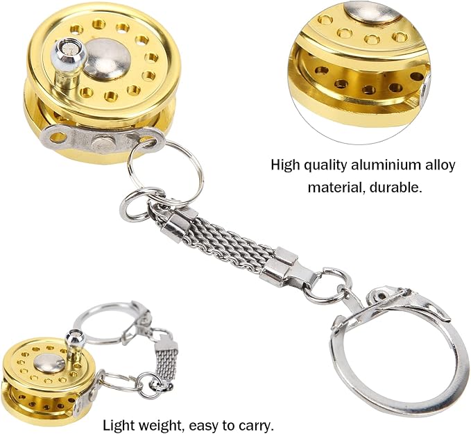 VBESTLIFE Mini Fishing Reel Keychain, Aluminum Alloy Fly Reel Key Ring Keychain Pendant Decorative Anglers