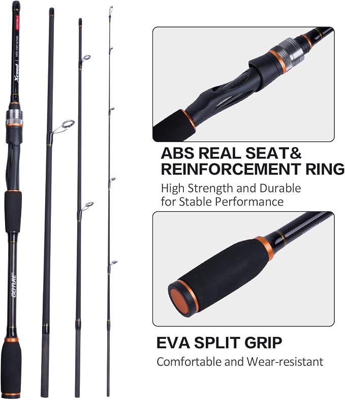 Goture Travel Fishing Rods, 4 Piece Fishing Pole with Case/Bag, Casting/Spinning Rod,Ultralight Fishing Baitcasting Rod 7ft for Saltwater Trout, Bass, Walleye, Pike